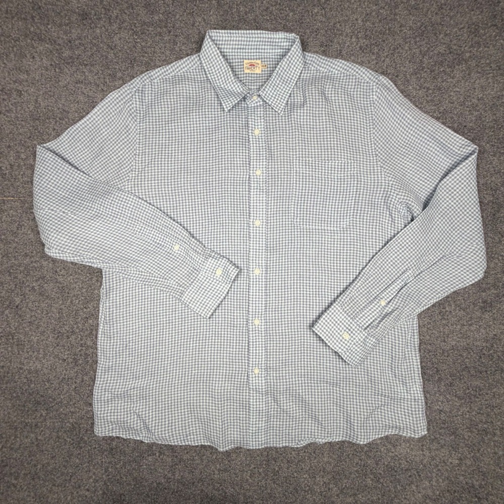 Faherty Brand Mens XXL Blue Gingham 100% Linen Long Sleeve Button Down Shirt New